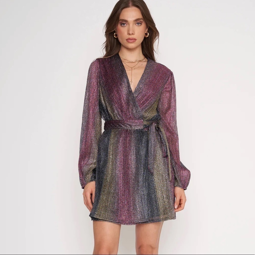 4SI3NNA Weila Long‎ Sleeve Wrap Minidressin Rainbow - Picture 2 of 16
